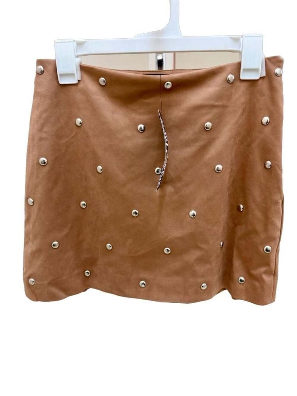 Future Collective Studded Faux Suede Mini Skirt Cognac Brown Size 4